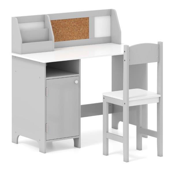 Rašomasis stalas vaikams su spintele ir knygų lentyna (Pilka)